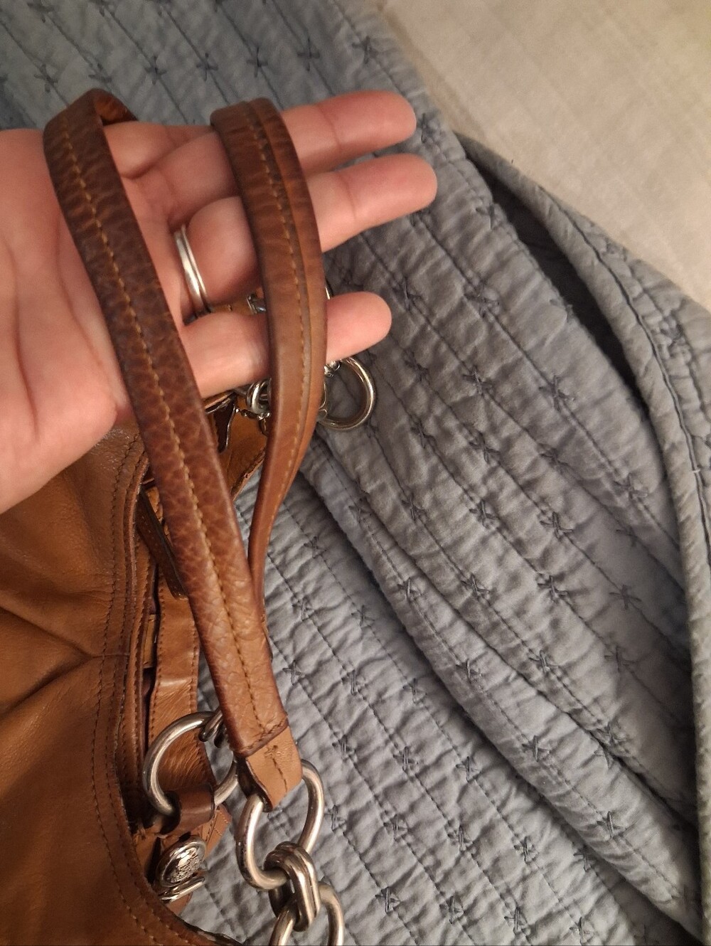 Coach Tan Leather Shoulder Bag - Classic Women's Hobo Silver Hardware - Picture 3 of 16